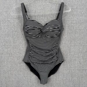 Striped One‎ Piece Swimsuit Ruched Tummy Control Swimwear Women's Size